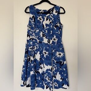 Beautiful cotton blue white dress above knee.